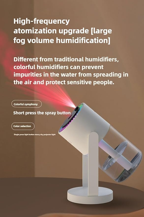 Bedroom Top Fill Humidifier, Silent, 280 ml Operates up to 4-8 hours Silent Cool Mist Air Humidifier, Two Modes, For Home, Car