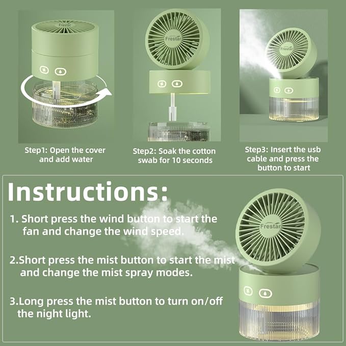 Personal Cooling Fan and Small Air Humidifier 350ml with LED Night Light, Desktop USB Charging Humidifier and Fan 3 in 1 for Office and Small Room, No Battery (Pink)