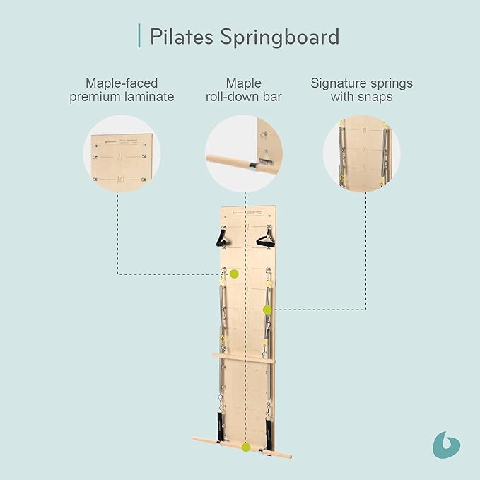 Balanced Body Pilates Springboard with Push-Through Bar, Wall Mounted Pilates Workout Equipment for Home Gym or Studio Use, Pilates Exercise Equipment with Resistance Springs-FlexoryFit
