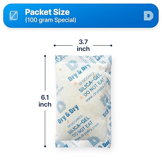 Dry & Dry 100 Gram [200 Packs] Orange Indicating(Orange to Dark Green) Mixed Silica Gel Packets - Food Safe Rechargeable Silica Packets Desiccants Silica Gel Packs Silica Gel Packets