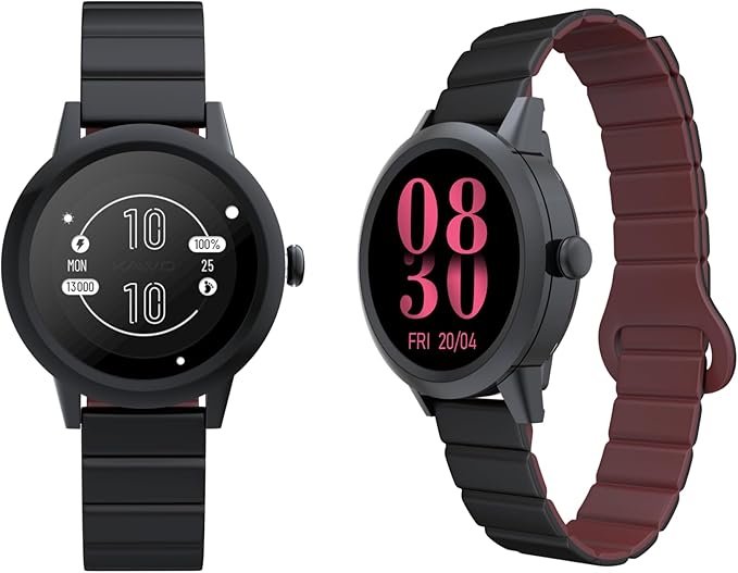 KAVVO Macaron 36mm Round Stylish Watch, 1.106'' AMOLED Retina Screen, Always-on Display, Silicone Magnetic Suction Strap, Female Health Record, Waterproof(Mistic Black)-FlexoryFit