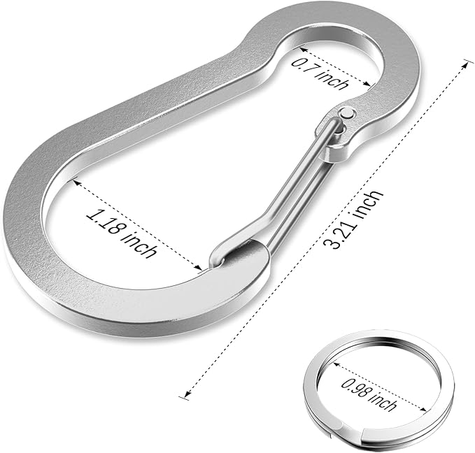 sprookber 3.2 Inch Aluminum Carabiner Clips D Ring, Caribeaner Spring Snap Hook with Keychain for Camping, Hiking, Gym & Outdoor Gear, Set of 10