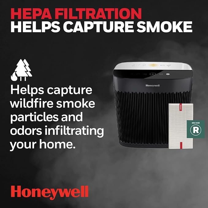 Honeywell Allergen Plus HEPA Air Purifier for Home Large Rooms up to 2400 Ft², Air Quality Monitor, Auto Mode, Reduces Allergens, Pollen, Pet Dander, Odors, Smoke, Black, HPA5300B