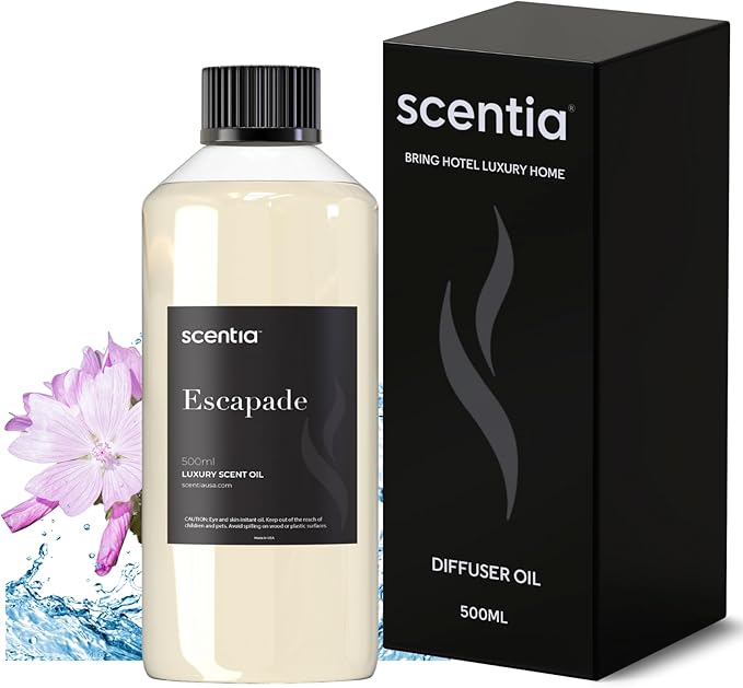 Hotel Diffuser Oil Inspired by 5-Star Hotel Scent - 500 ml 16.9 fl oz - Fragrance Oil Blend Botanical Jasmine & Marine Notes for Aromatherapy Diffusers - Escapade, Mothers Day Gift