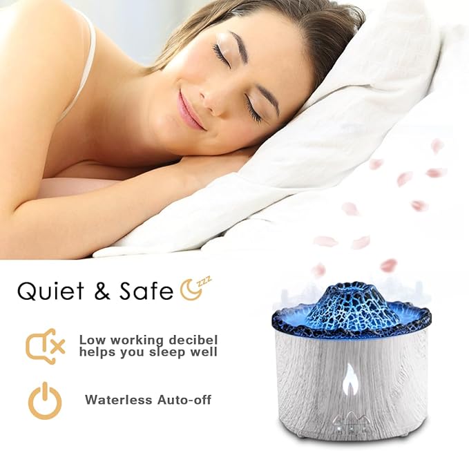 300ml Essential Oil Diffuser, Ice Volcano Flame Aromatherapy Diffusers Fragrant Humidifier Vaporizer with Remote Control, Night Lights, Timer Auto Off for Bedroom Office (Light Wood Grain)