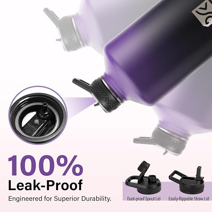 1 Gallon Water Bottle Insulated | Thickened Stainless Steel Vacuum Metal Water Jug | Portable Sports Large for Gym and Hiking with Straw, Carrier Bag, Handle Strap | BPA-Free 128 oz-FlexoryFit