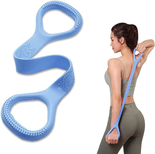 HUICHAI Figure 8 Fitness Resistance Band with Handles, Pure Barre Workout Chest Arm and Shoulder Stretch Bands Exercise Equipment, Blue-FlexoryFit