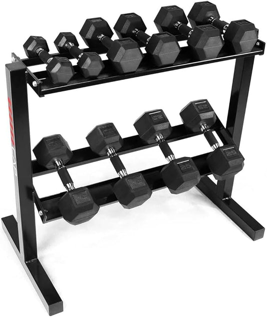 WF Athletic Supply Rubber Encased Hex Dumbbells with Rubber Grip Contoured Handle for Muscle Toning, Strength Building & Full Body Workout-FlexoryFit