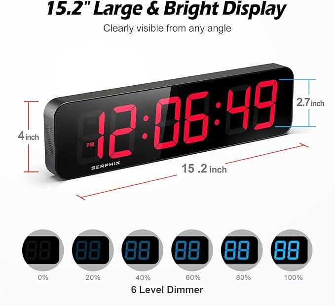 15.2" Gym Timer, App & Remote Control, Customizable LED Colors, Workout Interval Timer Stopwatch Countdown Large Digital Wall Clock for Home Gym-FlexoryFit