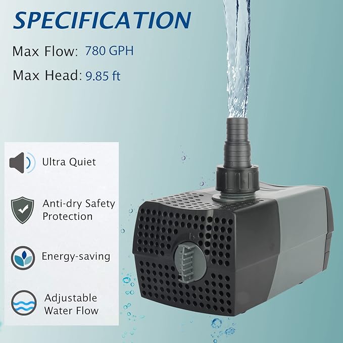 WaterRebirth (HSUP3000F) Submersible Water Pump With Fountain Jets - Pond Pump - Submersible Pump - Water Fountain Pump - Aquarium Pump