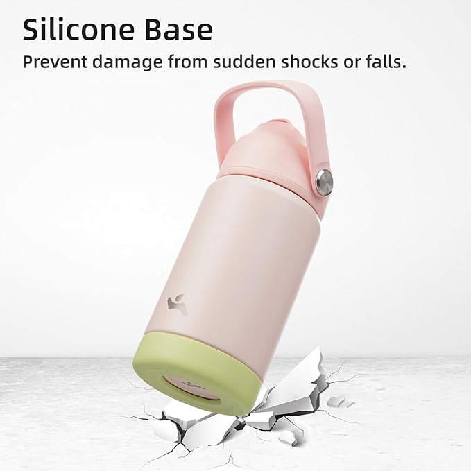 Insulated Water Bottle with Straw Lid,24 oz Stainless Steel Vacuum Metal Bottle with Silicone Handle,Pearl-FlexoryFit