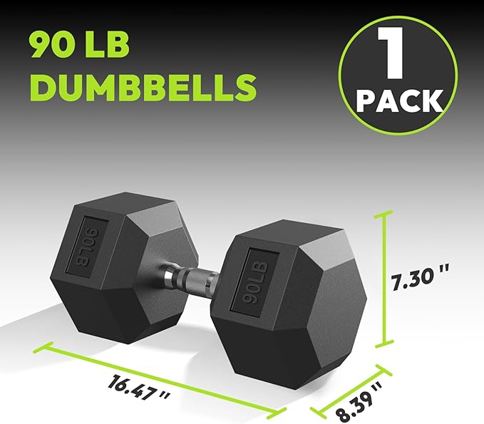 Hex Dumbbell 40-125 lb, Rubber Encased Exercise & Fitness Dumbbells, Hand Weight for Strength Training-FlexoryFit