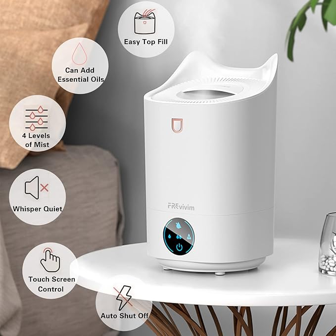 Cool Mist Humidifier, 3.5LTop Fill Ultrasonic Air Humidifier for Bedroom Baby Nursery, portable Large Capacity Humidifier for Home Office Plants.4mode,Quiet, Auto Shut Off, BPA Free. White