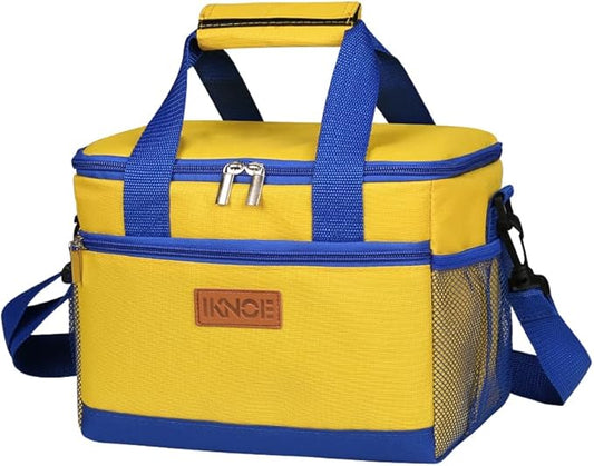 iknoe Large Foldable Cooler Bag, 8.5L Insulated Lunch Bag, Leakproof Lunch Cooler Tote with Multi-Bag Design Suitable for Beach, Picnic and Office Use,Yellow 15-Can-FlexoryFit