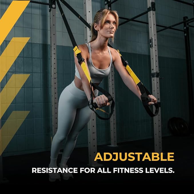 THYSOL® Resistance Trainer Pro Xtreme Straps Army | Sling Trainer Set with Adjustable Door Anchor | Fitness Home Workouts - Suitable for Travelling & for Training Indoor & Outdoor (Yellow)-FlexoryFit