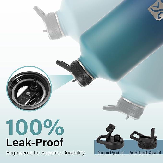 1 Gallon Water Bottle Insulated | Thickened Stainless Steel Vacuum Metal Water Jug | Portable Sports Large for Gym and Hiking with Straw, Carrier Bag, Handle Strap | BPA-Free 128 oz-FlexoryFit