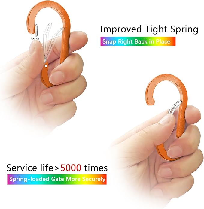 sprookber 3.2 Inch Aluminum Carabiner Clips D Ring, Caribeaner Spring Snap Hook with Keychain for Camping, Hiking, Gym & Outdoor Gear, Set of 10