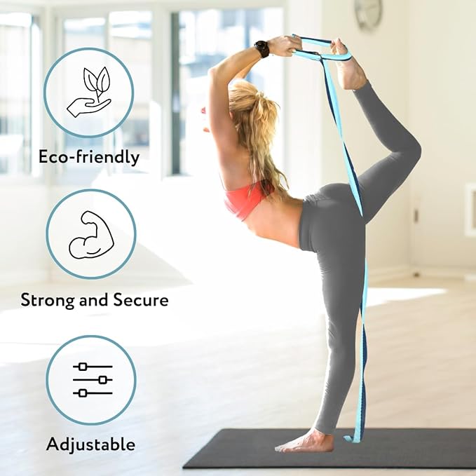 California Yoga Strap | Yoga Belt with Safe Adjustable D-Ring Buckle for Pilates | Stretching Strap | Exercise Bands | Physical Therapy | Improves Sitting Posture-FlexoryFit
