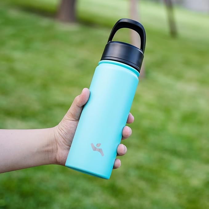 Insulated Water Bottle with Straw,18oz 3 Lids Metal Bottles Stainless Steel Water Flask,Turquoise-FlexoryFit