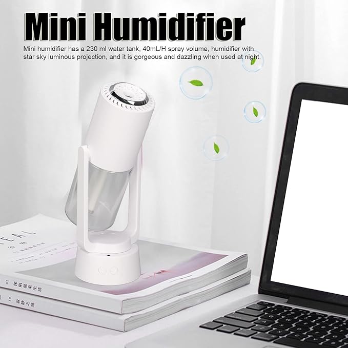 Mini Humidifier, Negative Ion Purification 40mL Spray Volume Automatic Rotation Mute USB Humidifier for Home, Office & Car