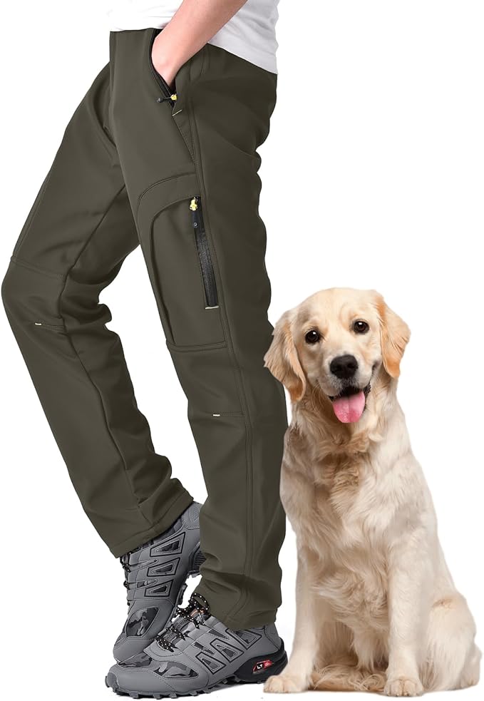 Toomett Men's hiking Snow Pants Skiing Winter Insulated Fleece lined Outdoor Water Repellent camping,walking,fishing-FlexoryFit