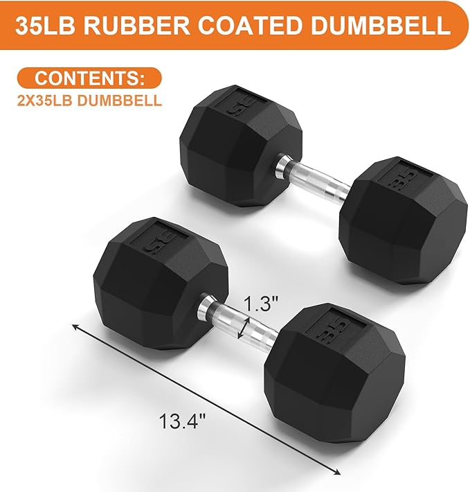 Rubber Coated Hex Dumbbell Weight Set, Multiple Sizes Exercise & Fitness Dumbbells,100LB Set,110LB Set,200LB,350LB,450LB,550LB, 35-50Lbs Pairs for Muscle Toning, Strength Building & Full Body Workout-FlexoryFit
