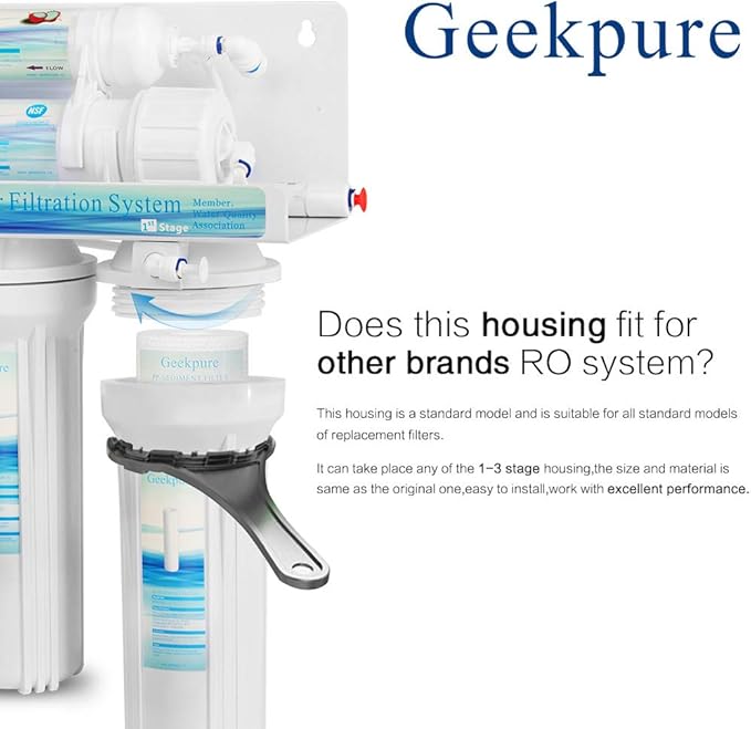 Geekpure 10 Inch Reverse Osmosis Water Filter Housing for RO Filtration System -1/4" Port-2.5"