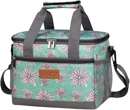 iknoe Large Foldable Cooler Bag, 8.5L Insulated Lunch Bag, Leakproof Lunch Cooler Tote with Multi-Bag Design Suitable for Beach, Picnic and Office Use, Nattier Blue 15-Can-FlexoryFit