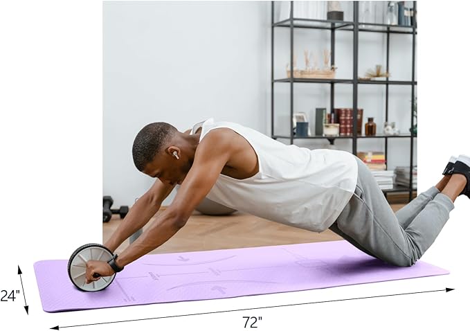 Exercise Equipment Mat for Ab Roller Wheel, Non Slip Abdominal Knee Mat, 6mm Thick Home Gym Floor Pad for Yoga, Pilates, Skipping, 72"L X 24"W X 0.24"Th, TPE-FlexoryFit