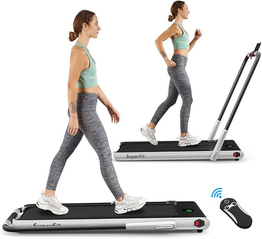 Goplus 2 in 1 Folding Treadmill, 2.25HP Under Desk Electric Superfit Treadmill, Installation-Free with APP Control, Remote Control, Bluetooth Speaker, LED Display, Walking for Home-FlexoryFit