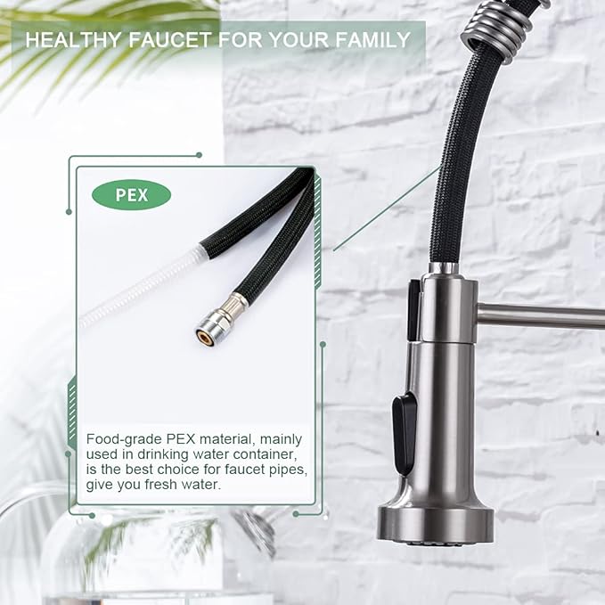 WEWE Kitchen Faucets, Commercial Brushed Nickel Stainless Steel Pull Down Sprayer Single Hole Single Handle RV Farmhouse Laundry Outdoor Faucet for Kitchen Sink, llaves para fregaderos de cocina
