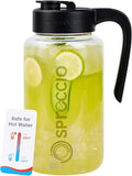 Borosilicate Glass Pitcher with Lid, 64 oz Mason Jar Pitcher Pour Spout Lid Airtight Leak-proof, Sun Tea Glass Jar for Outside, Breastmilk, Cold Brew, Coffee and Iced Tea