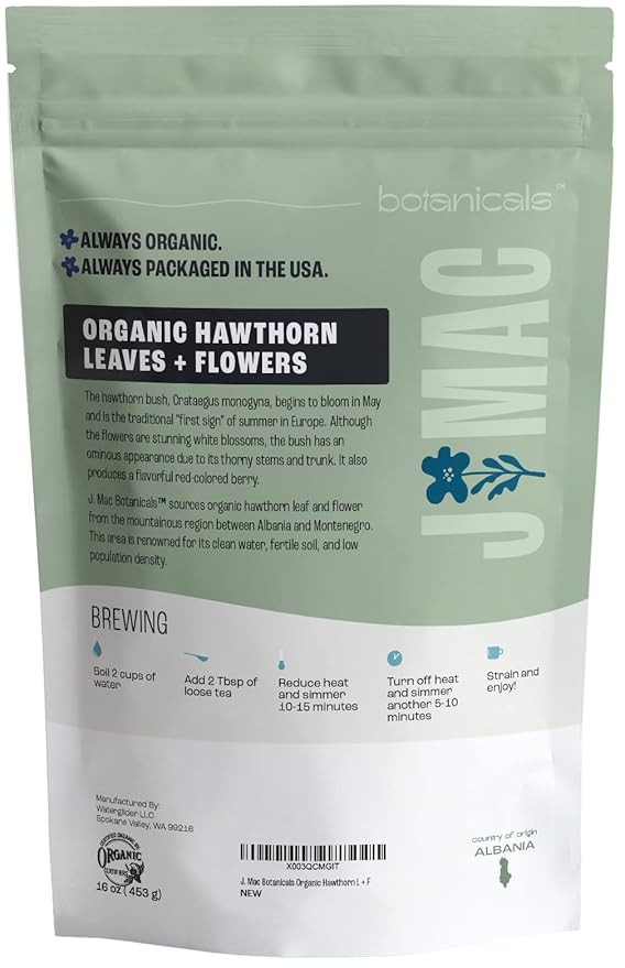 J MAC BOTANICALS Organic Hawthorn Leaves and Flower (8 oz) Dried Hawthorne leaf tea-FlexoryFit
