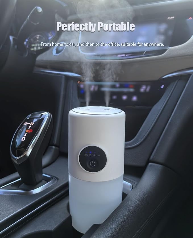 Portable Small Humidifier - Cold Mist Humidifier with 360° Rotating Stand, Stepless Dimming Warm Night Light, 2/8 H Timer Function, Mini humidifier for Bedroom, Plants, Office, and Car (White)