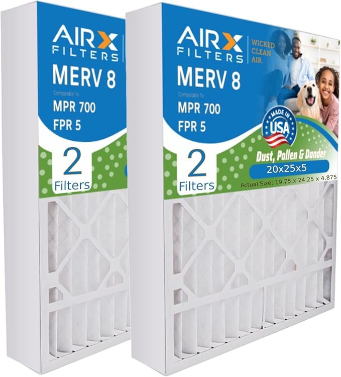 AIRX FILTERS WICKED CLEAN AIR. 20x25x5 Air Filter MERV 8 Compatible with Skuttle #000-0448-002 Furnace Filter 2 Pack