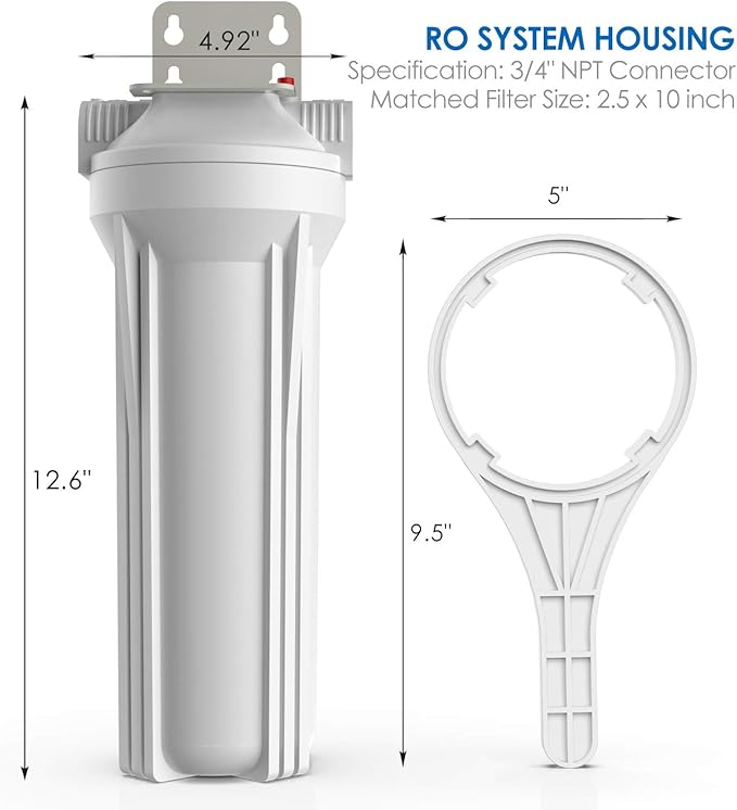 SimPure Whole House Water Filter Housing, Inline Water Filter for Home, Universal 10 inch Sediment Filter with 3/4 NPT Inlet and Outlet, Heavy Duty Steel Bracket, 4 Screws, Wrench