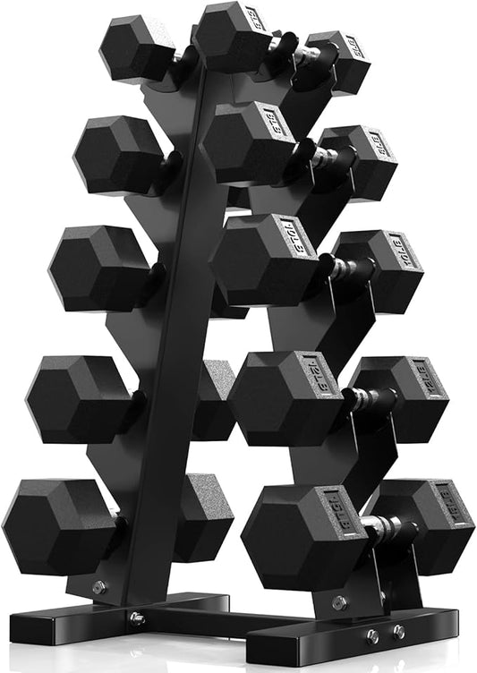 PAPABABE Hex Dumbbell Sets with Rack, 60-550lb Rubber Coated Dumbbell Weight Set and Storage Rack, Multiple Options Hand Weights for Strength Training-FlexoryFit