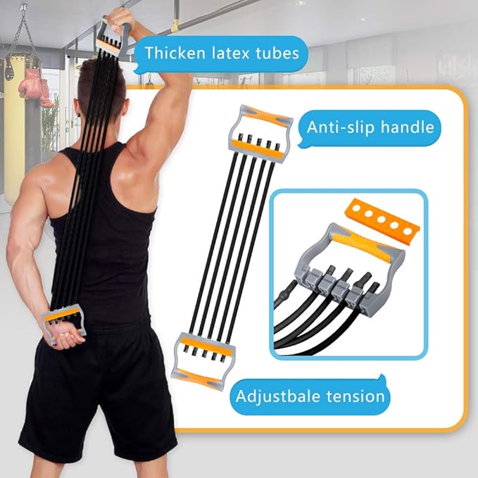 TOCO FREIDO Chest Expander | Arm Training, 5 Tubes Ajustable Arm Strength Trainer, Exercise Resistance Bands for Home Fitness Muscle Training Body Building-FlexoryFit