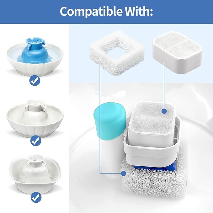 20 Pack Ceramic Cat Water Fountain Replacement Filters - 16 Pet Fountain and 4 Foam Filters for Tritone/Fiumi Ceramic Pet Lotus Drinking Fountain
