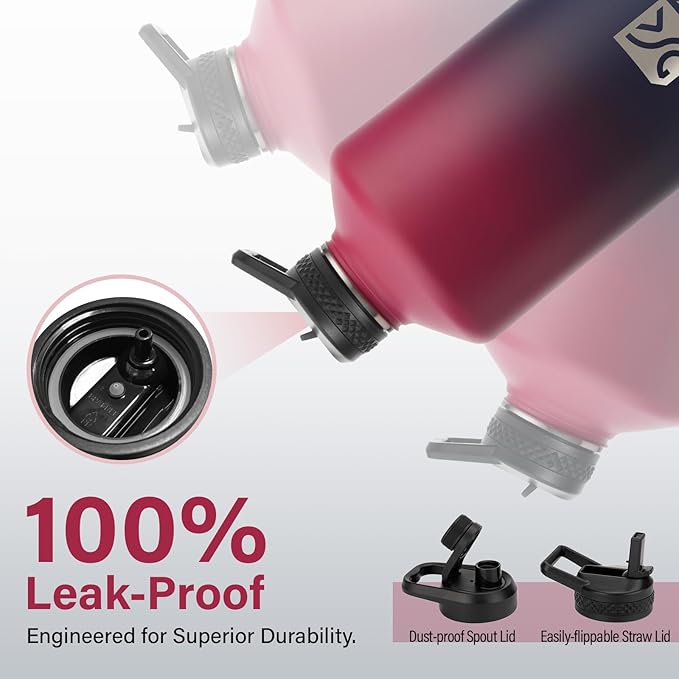 1 Gallon Water Bottle Insulated | Thickened Stainless Steel Vacuum Metal Water Jug | Portable Sports Large for Gym and Hiking with Straw, Carrier Bag, Handle Strap | BPA-Free 128 oz-FlexoryFit