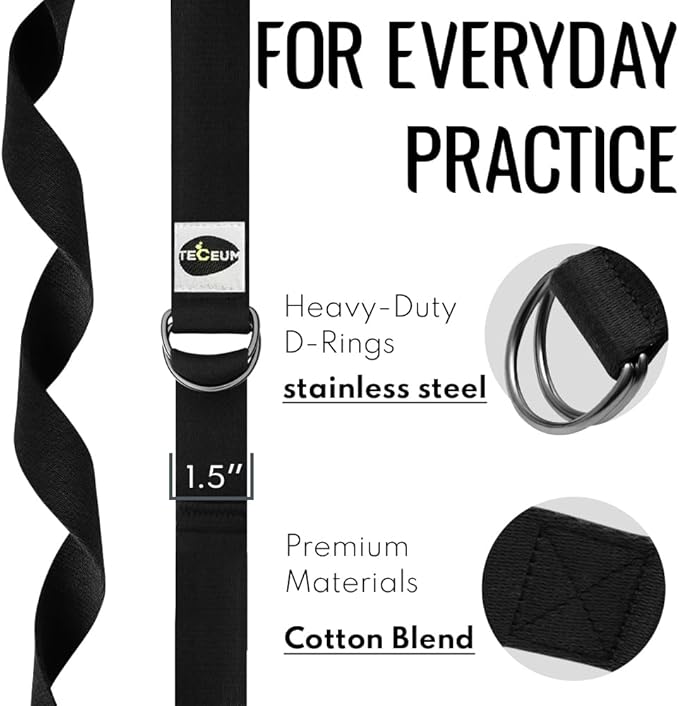 TECEUM Yoga Strap & Mat Strap – 2 IN 1 – Cotton – 6 ft 8 ft 10 ft (30+ colors) – Adjustable Non-Slip Belt for Yoga, Pilates, Stretching, Physical Therapy, Fitness & Home Workout – For Carrying Mats-FlexoryFit