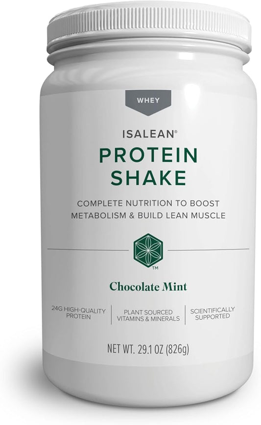 IsaLean Protein Shake - Complete Superfood Meal Replacement for Maintaining Healthy Weight and Lean Muscle Growth with 24 Vitamins and Minerals - 29.1 oz - 14 Meal Canister (Chocolate Mint) - Canister-FlexoryFit