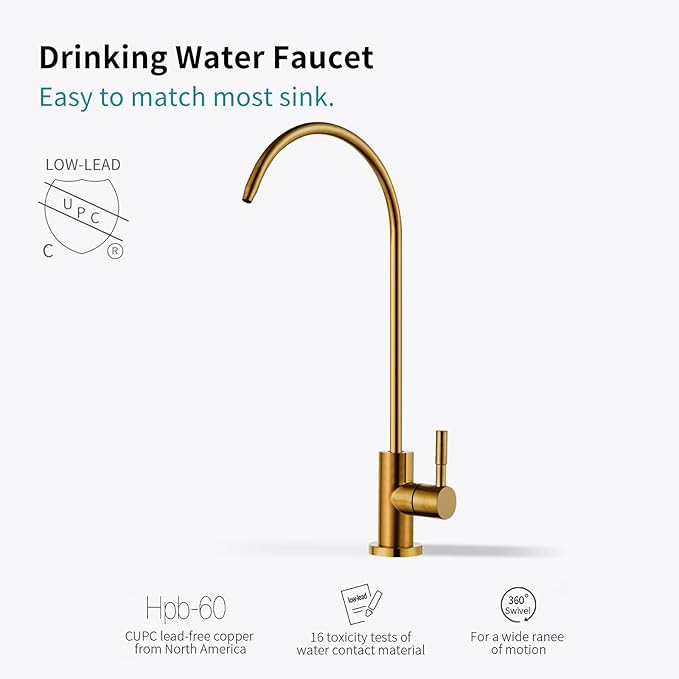 Drinking Water Faucet for Kitchen Sink, Kitchen Water Filter Faucet Stainless Steel for Reverse Osmosis or Water Filtration System Beverage Non-Air Gap RO Faucet Brushed Nickel Finish