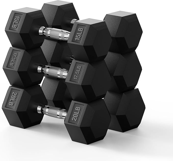 PAPABABE Hex Dumbbell Set 45-550 lb, Rubber Encased Home Gym Dumbbells, Weights Dumbbells for Women & Men, Hand Weight for Strength Training-FlexoryFit