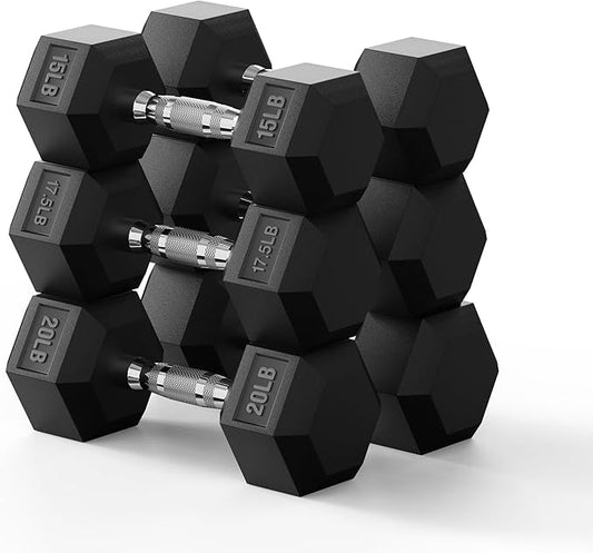 PAPABABE Hex Dumbbell Set 45-550 lb, Rubber Encased Home Gym Dumbbells, Weights Dumbbells for Women & Men, Hand Weight for Strength Training-FlexoryFit