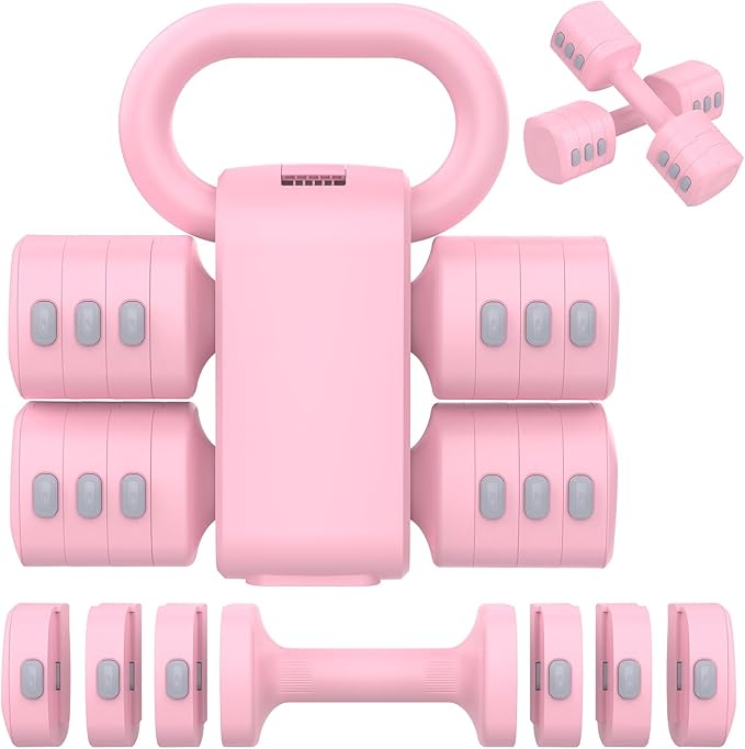 2-in-1 Adjustable Dumbbells Set, 4 Levels Weight Dumbbells Set for Women Men, Each 2.2/3.3/4.4/5.5lb Hand Weights with Kettlebell Form for Home Gym Exercise Training-FlexoryFit