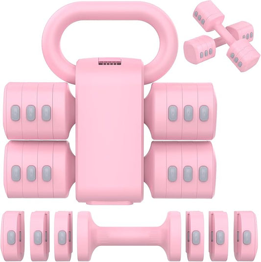 2-in-1 Adjustable Dumbbells Set, 4 Levels Weight Dumbbells Set for Women Men, Each 2.2/3.3/4.4/5.5lb Hand Weights with Kettlebell Form for Home Gym Exercise Training-FlexoryFit