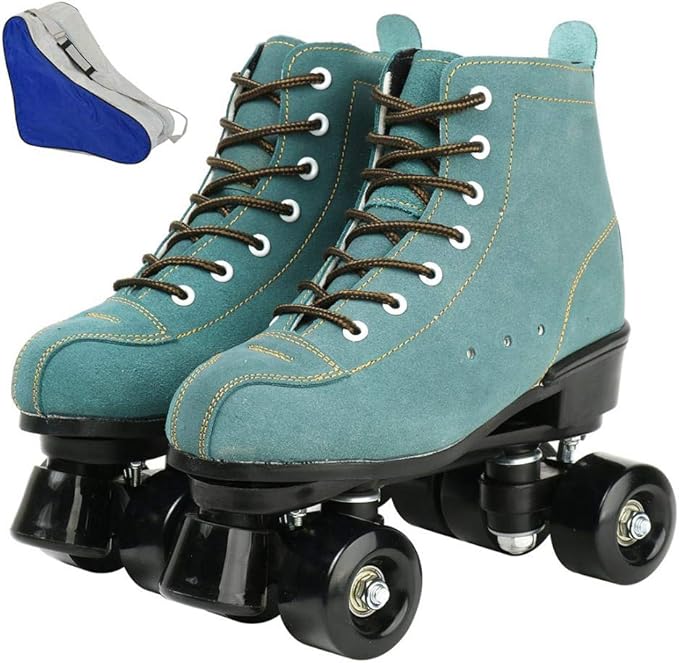 Roller Skates for Women and Men Cowhide High-Top Shoes Classic Double-Row Roller Skate Four-Wheel Roller Skates for Men Girls Unisex Christmas-FlexoryFit