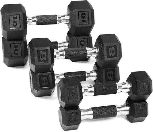 WF Athletic Supply Rubber Encased Hex Dumbbells with Rubber Grip Contoured Handle for Muscle Toning, Strength Building & Full Body Workout-FlexoryFit