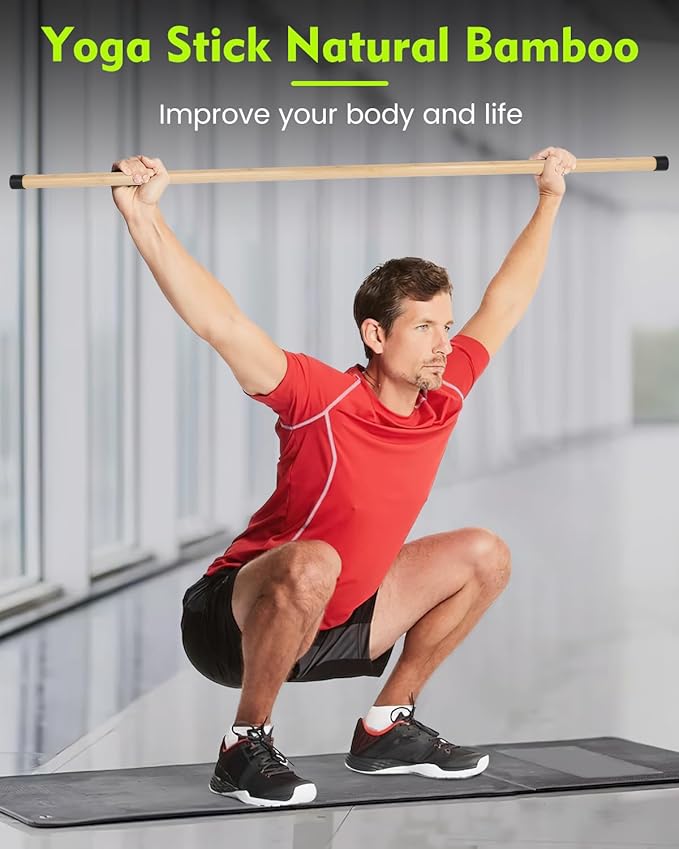 Yoga Stick, 5ft Exercise Stick for Mobility, Stretching Stick with Non-Slip Ends, Exercise Dowel for Pilates, Balance Pole and Stretch Bar for Stretching Equipment-FlexoryFit